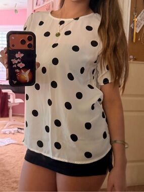 Banana Republic White Blouse with Black Polka Dots
